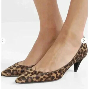 YSL Yves Saint Laurent Leopard Kitten Heels Pumps 36.5 6.5 Charlotte Black Tan